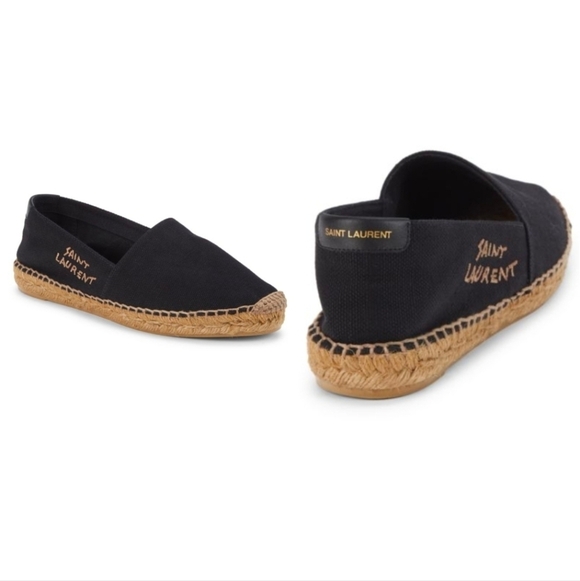 YSL Saint Laurent Mens Black Canvas Slip On Espadrille Size 45/ US 11 - Picture 2 of 16